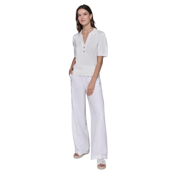 KARL LAGERFELD PARIS Women's Short-Sleeve Polo Sweater Ivory Size S MSRP $79 - Picture 4 of 6